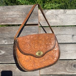 Vintage Floral Tooled Leather Boho Handbag